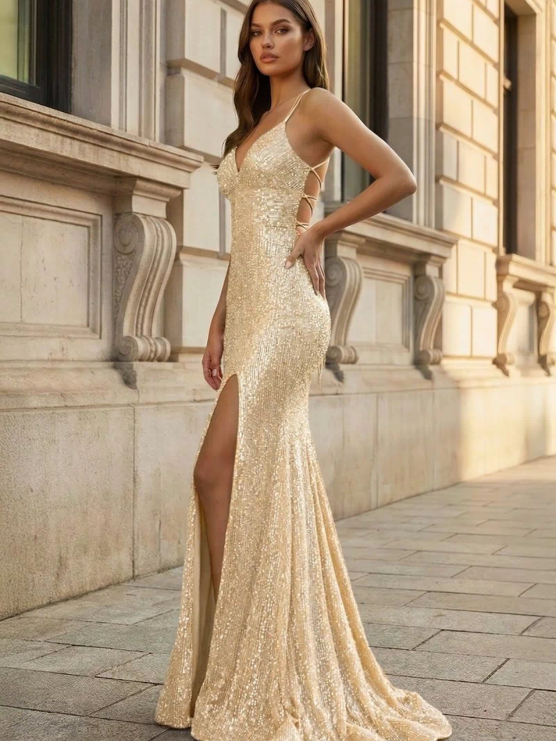 Sparkly Orange Sequins Mermaid Long Prom Dress – Dresses by KissProm | Available at KissProm