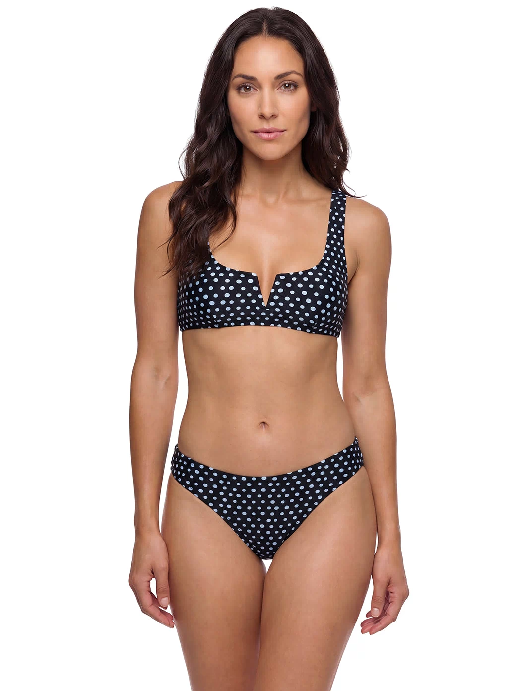 Sporti black bikini bottoms designed for active recreation, featuring a stylish polka dot pattern. Ideal for swimming and beach activities, these bikini bottoms offer both comfort and a fashionable look.