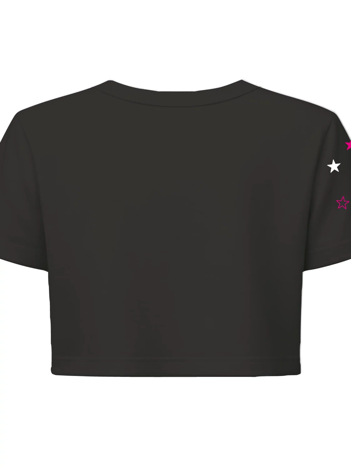 Black and pink Starr Girls Pretty Girl Club crop top with short sleeves, shown from the back on a girl.