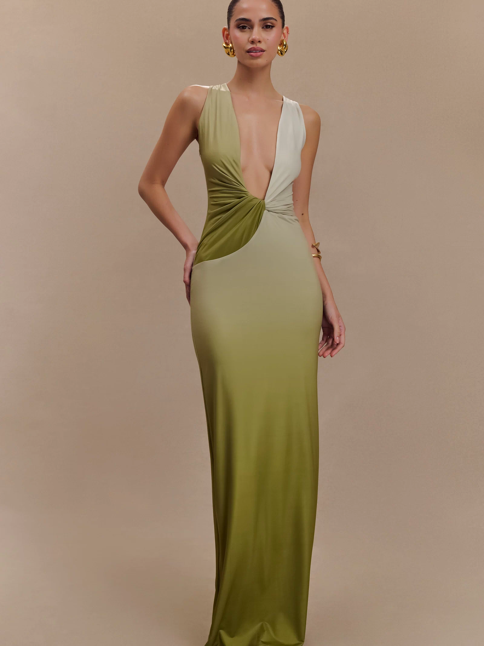 Stella Draped Slinky Maxi Dress - Ombre Vintage Olive