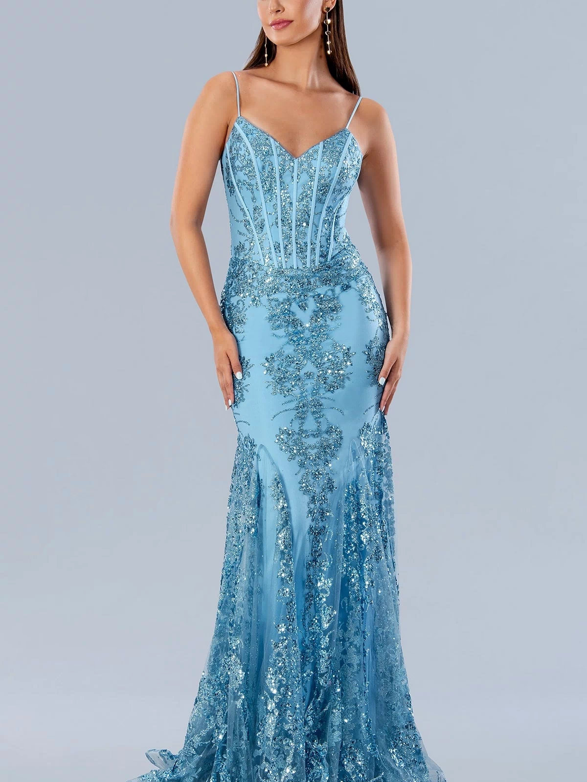 Corset-Bodice Sparkly Long Mermaid Prom Dress 21066