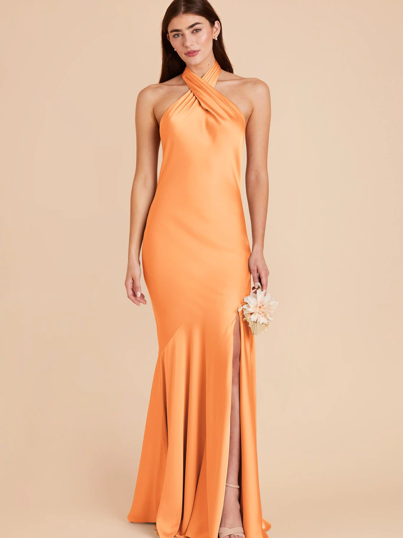 Stephanie Matte Satin Dress - Apricot