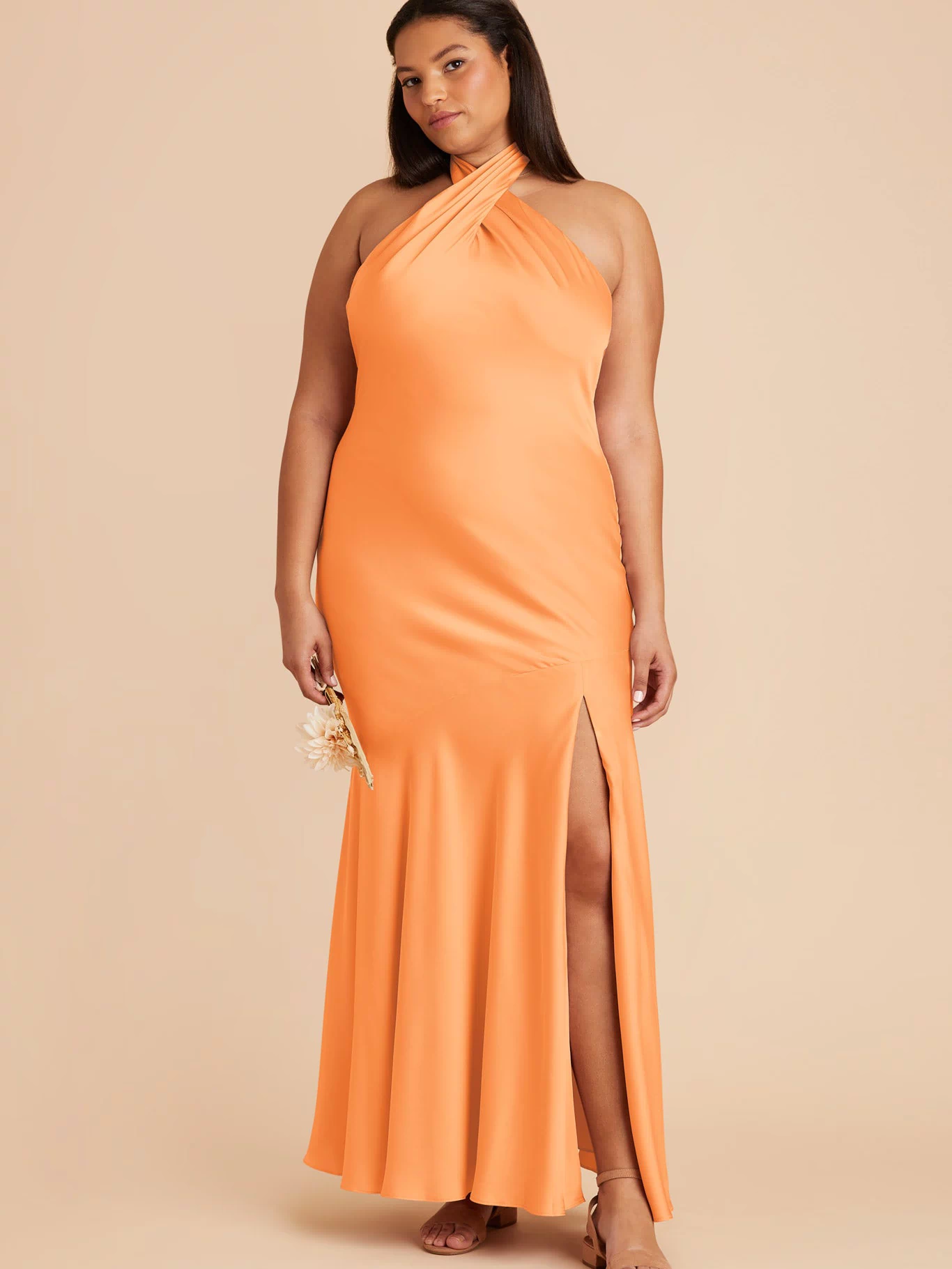 Apricot Stephanie Matte Satin Dress by Birdy Grey