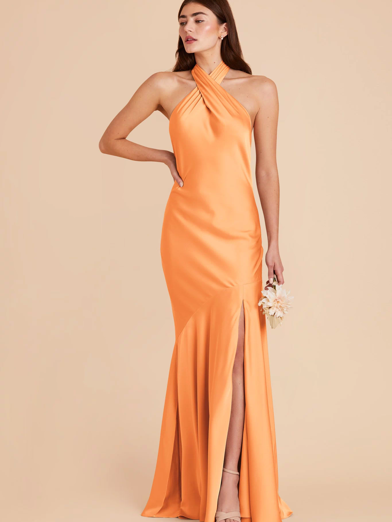 Apricot Stephanie Matte Satin Dress by Birdy Grey