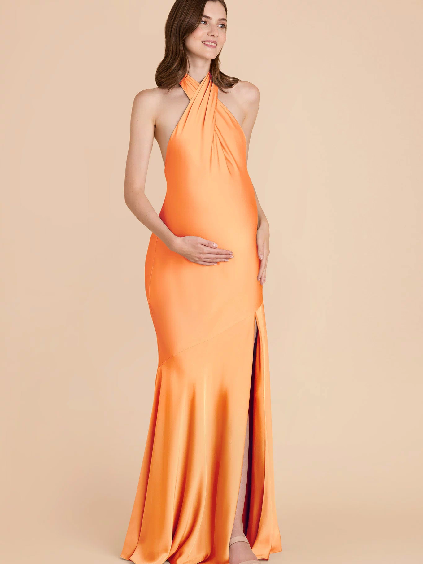 Apricot Stephanie Matte Satin Dress by Birdy Grey