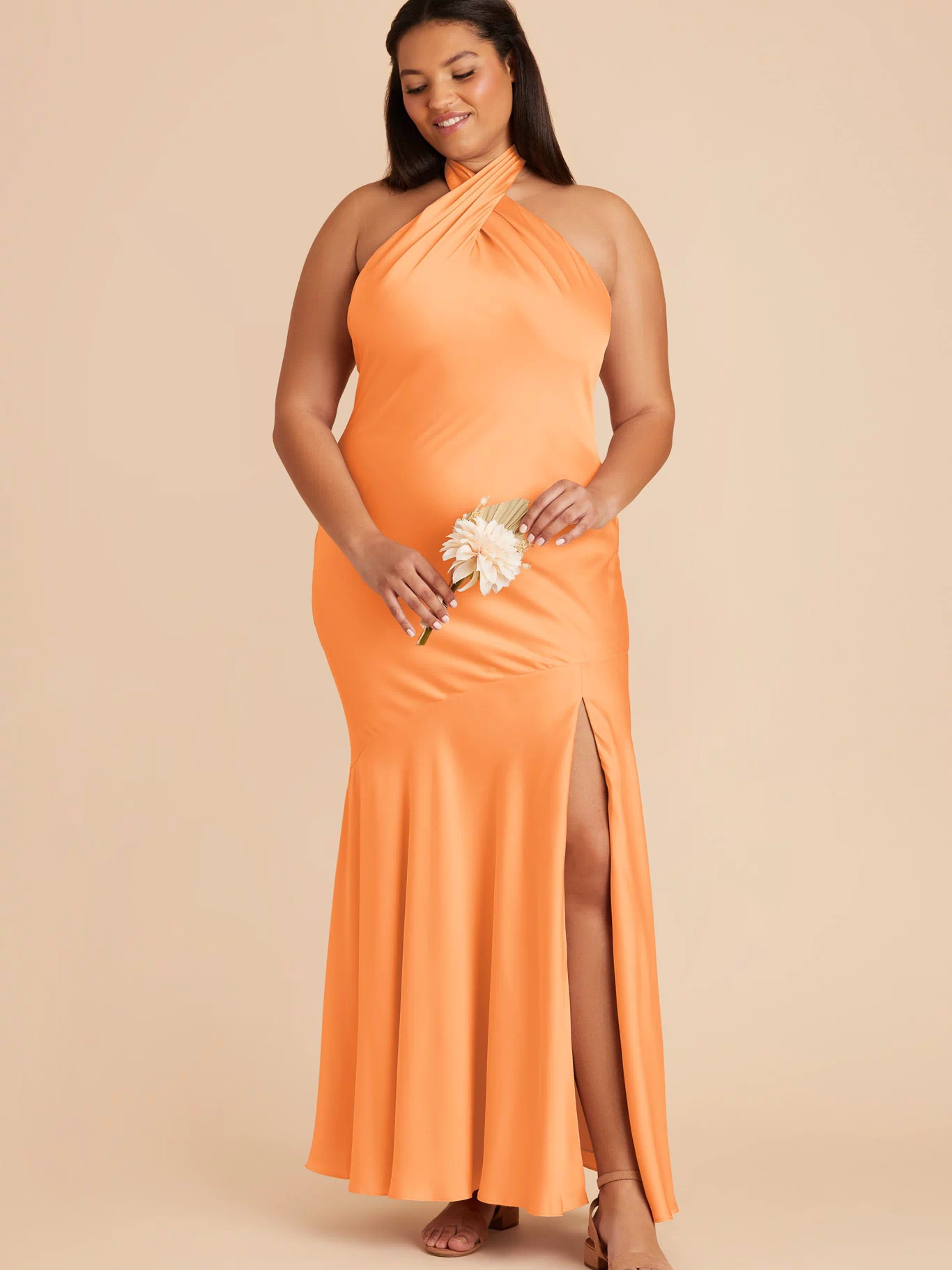 Apricot Stephanie Matte Satin Dress by Birdy Grey