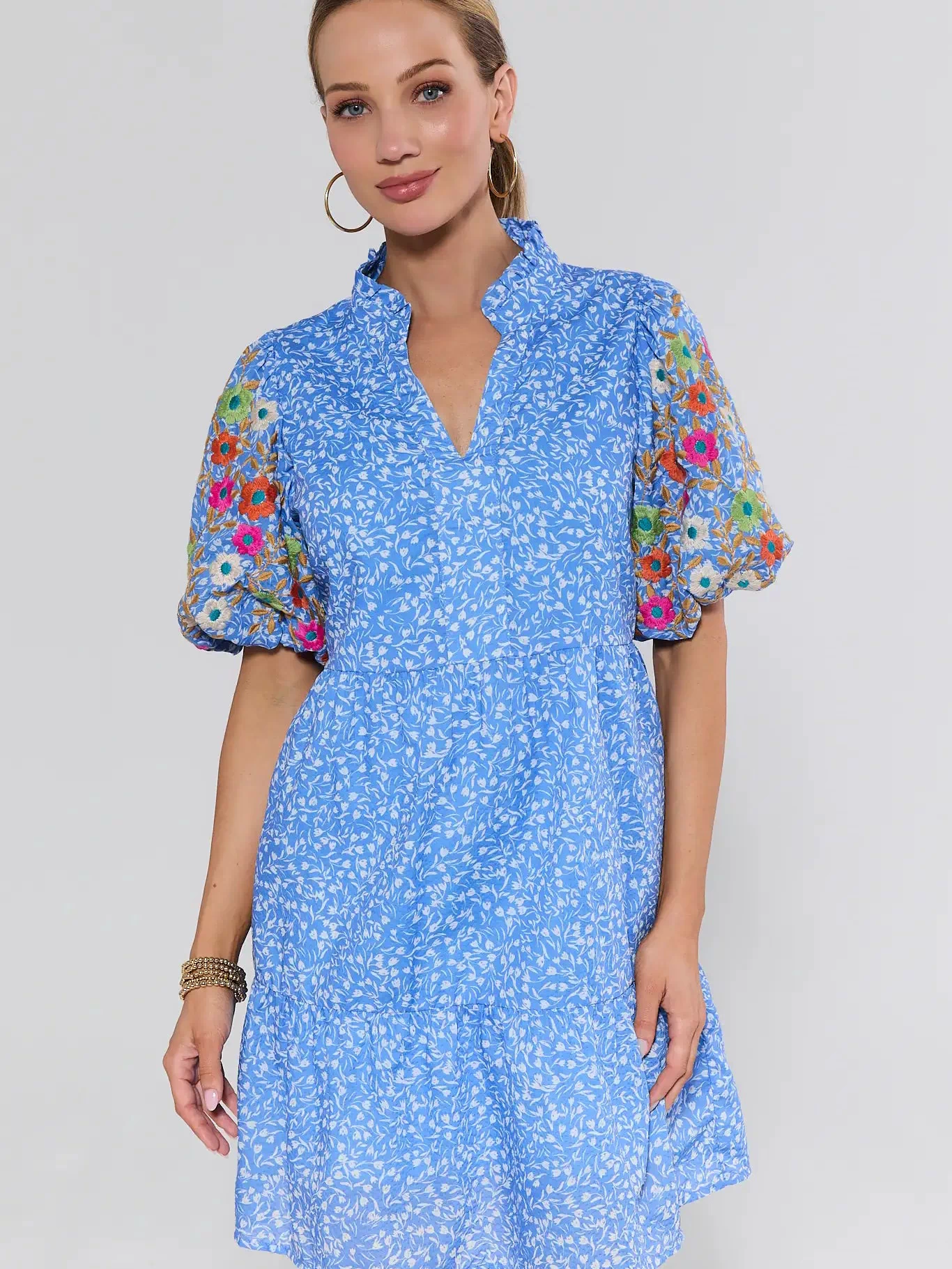 Sue Ann Blue Floral Short Dress by THML