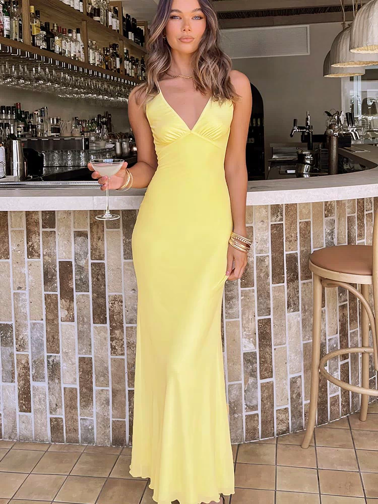 Sunflower Yellow Mesh Maxi Dress