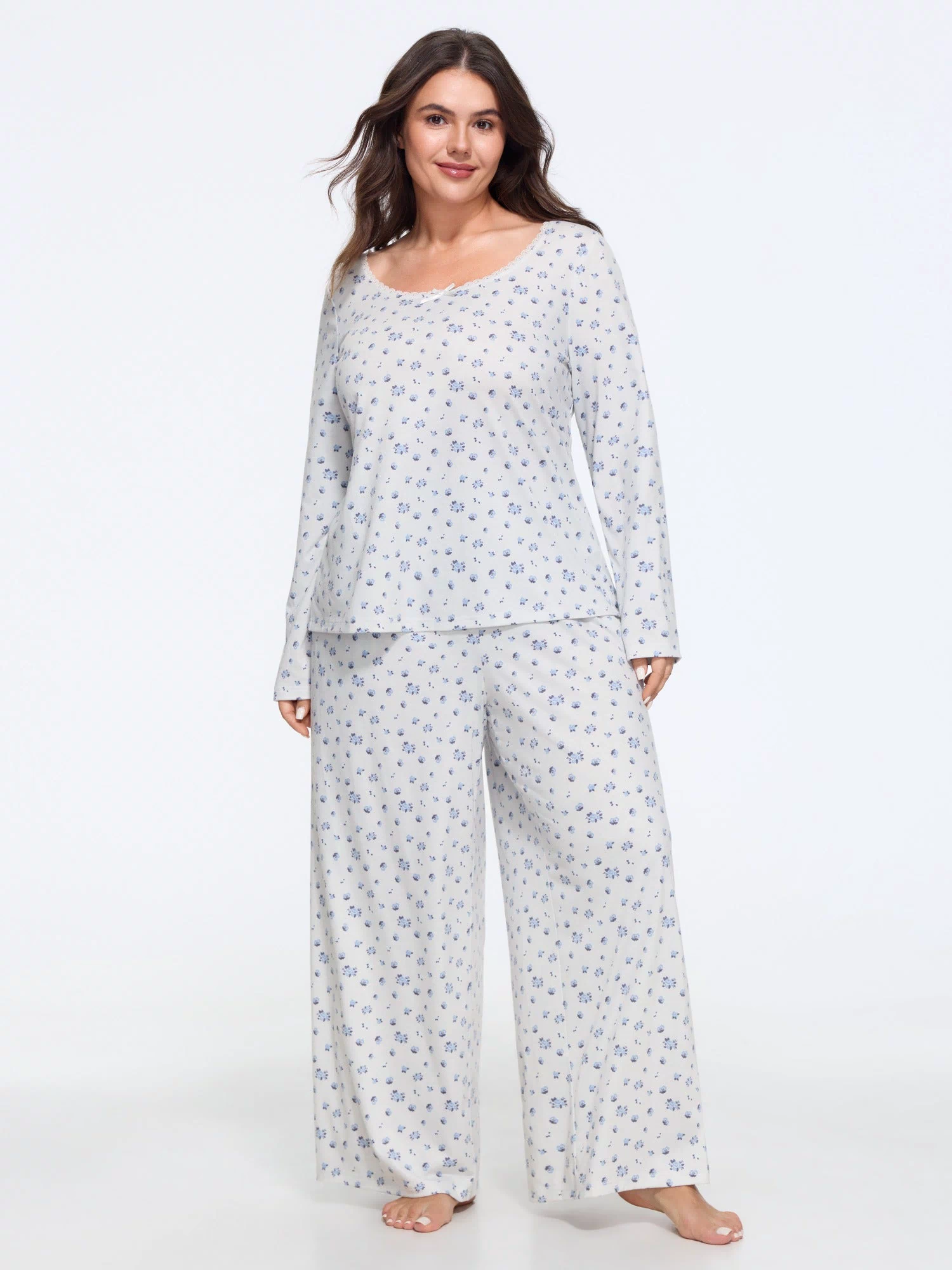 Supersoft Floral Print Lace Trim Loungewear Set