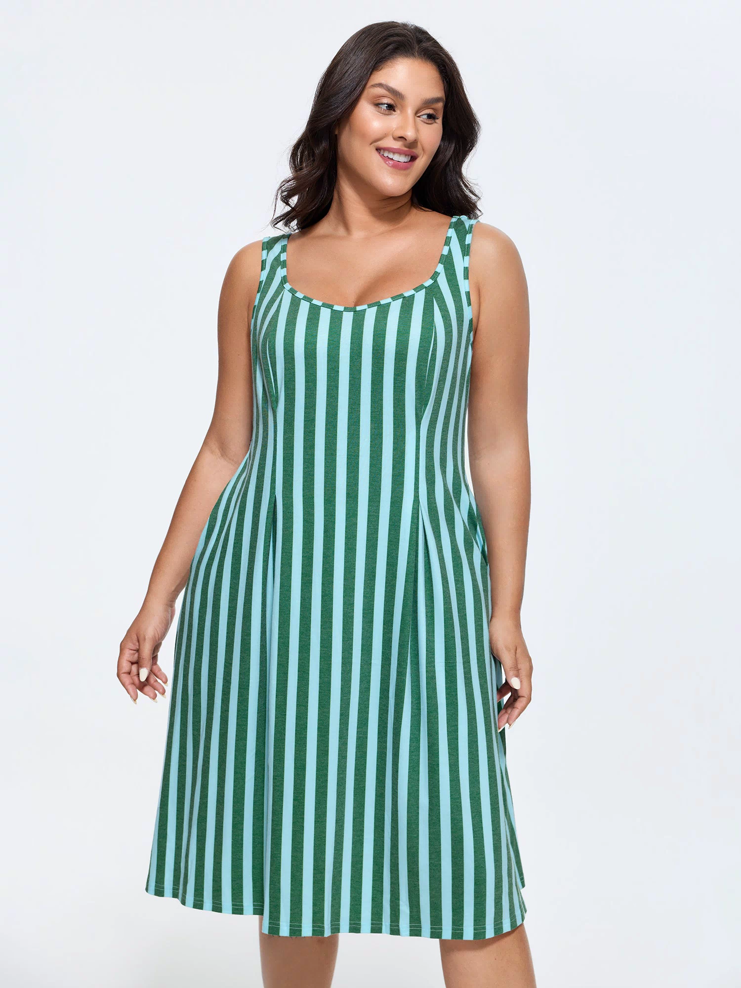 Supersoft Striped Print Scoop Neckline Midi Dress