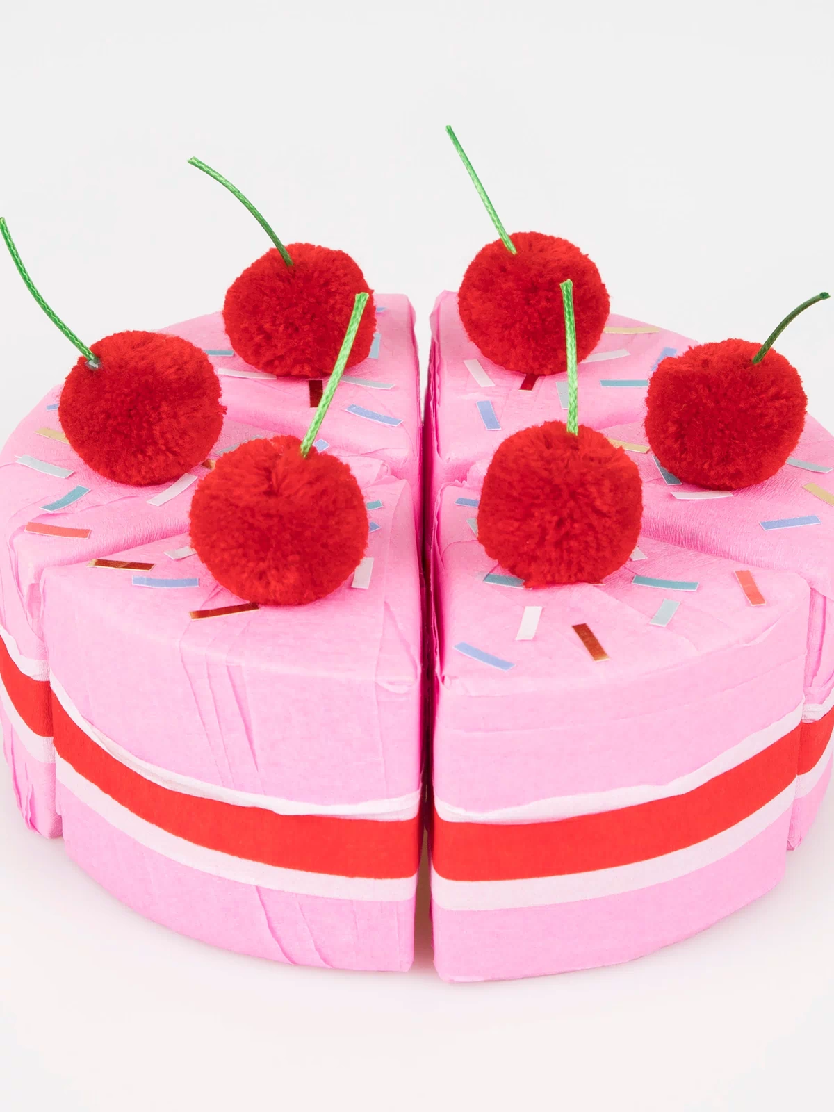 Our party favors come in the shape of cake slices, open to reveal stickers, a joke, a party  hat and an enamel cherry charm. Image2