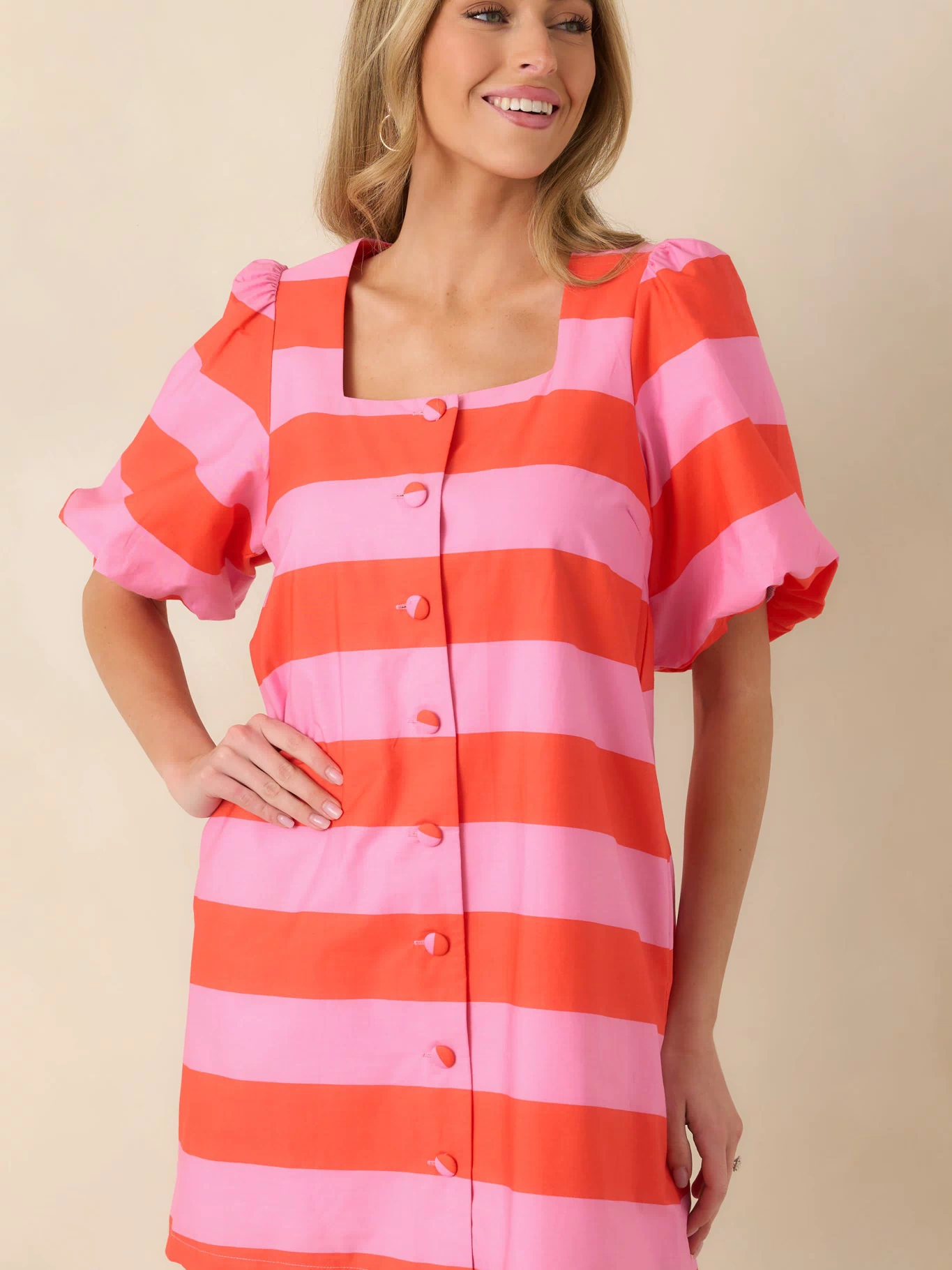 Close view of the striped material showing crisp lines and lightweight texture.