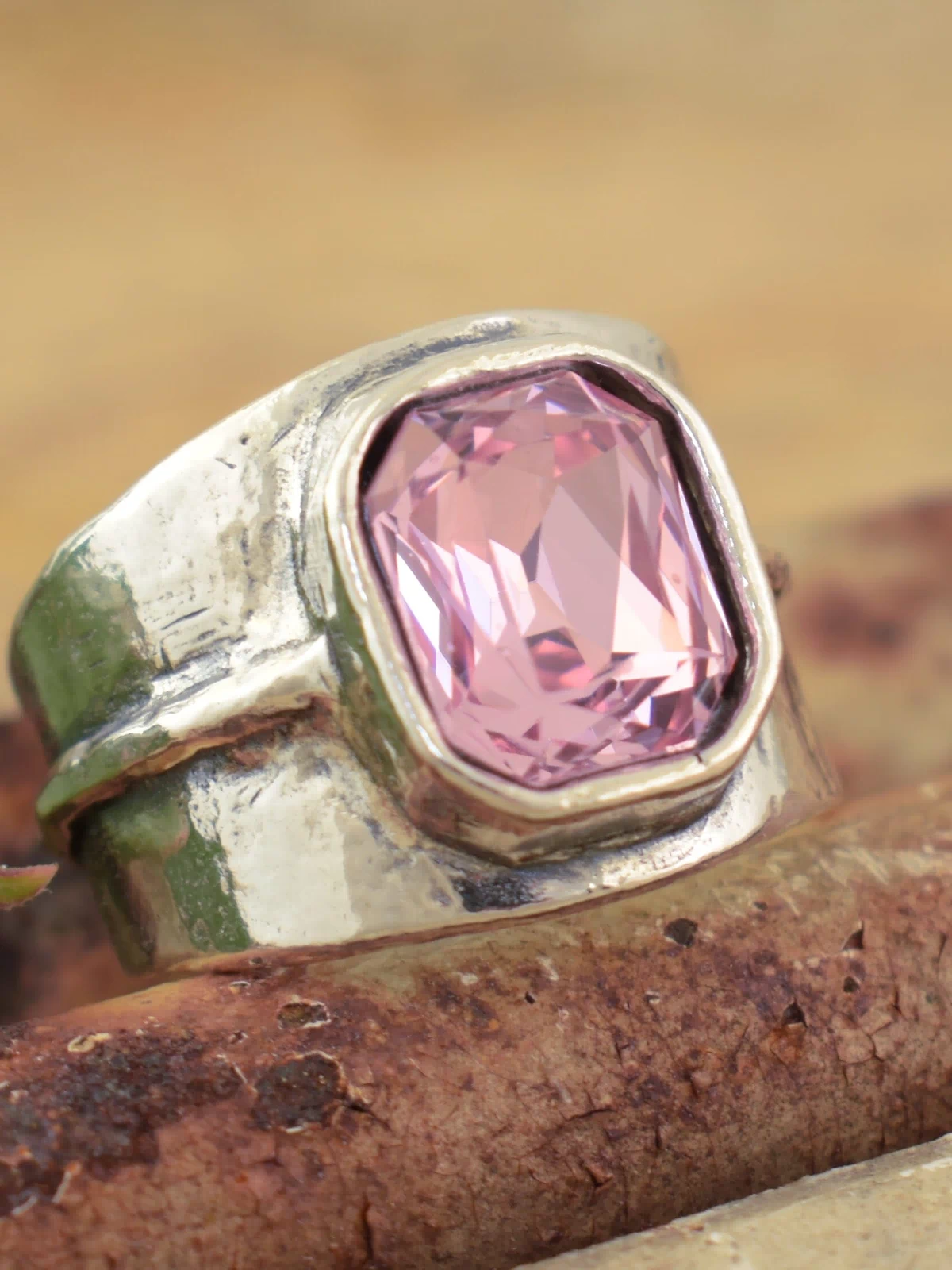 rhinestone ring with a organic band