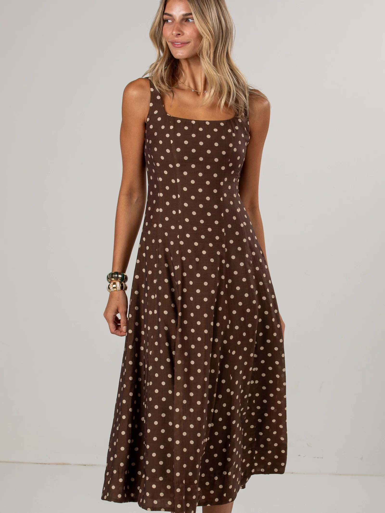 Sweetest Devotion Polka Dot Brown Midi Dress