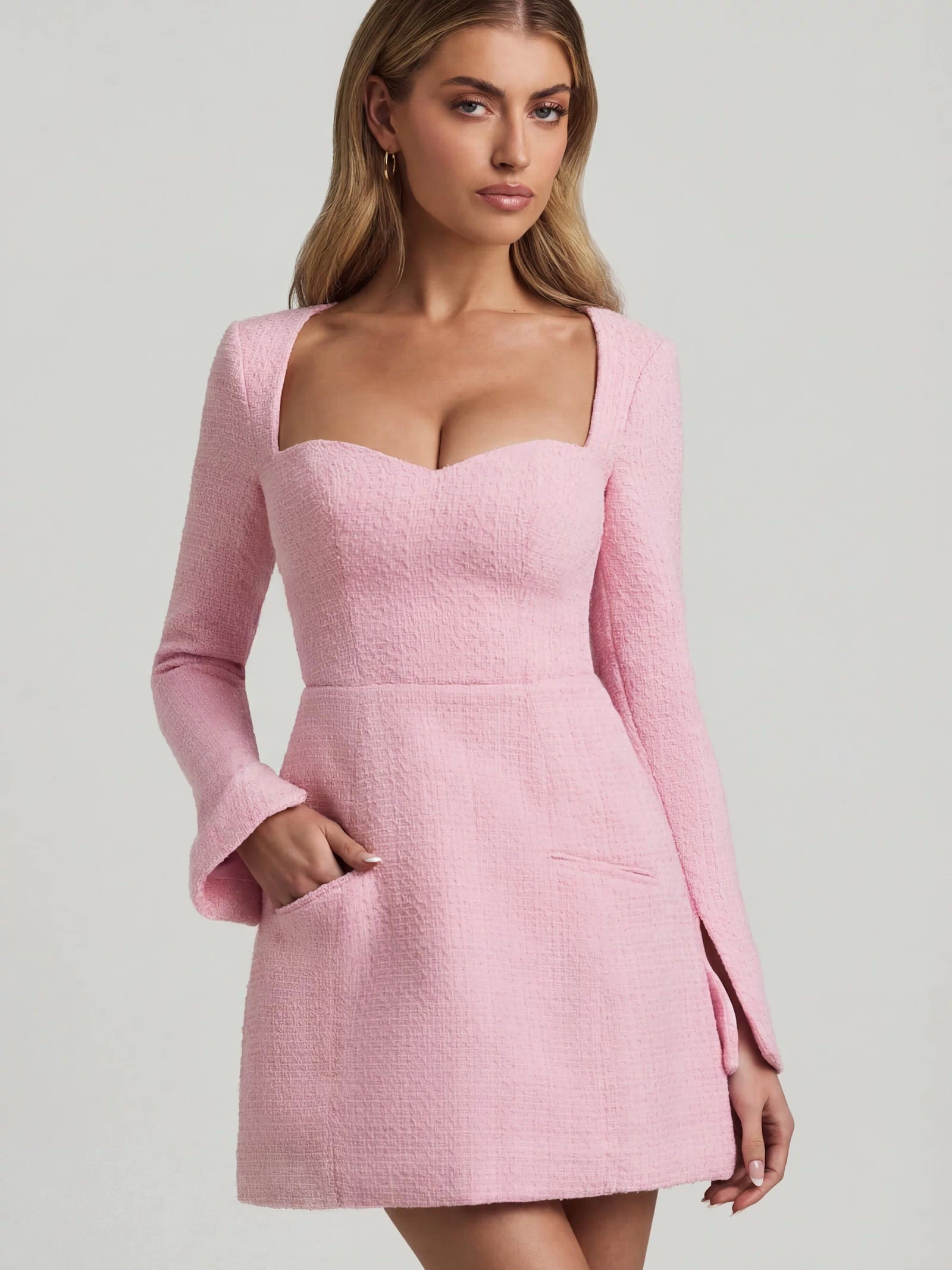 Sweetheart-Neck Structured Mini Dress in Soft Pink