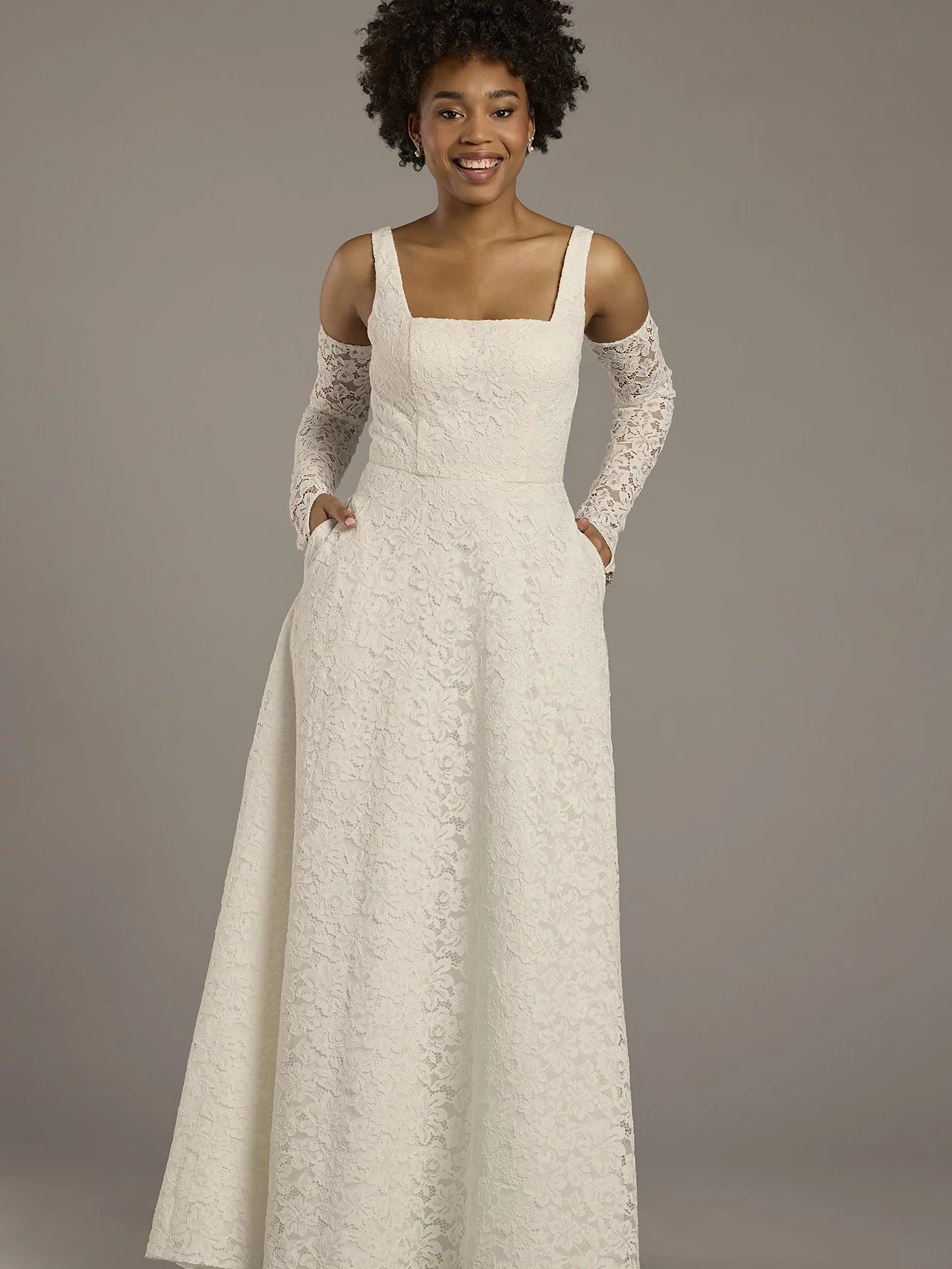 Tank Square Neck Lace A-Line Wedding Dress