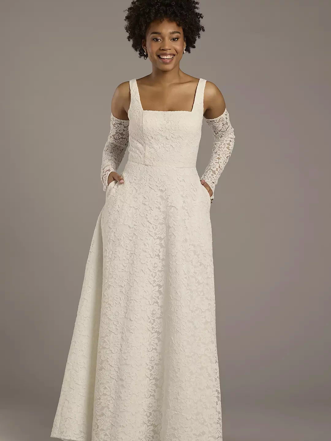 Tank Square Neck Lace A-Line Wedding Dress