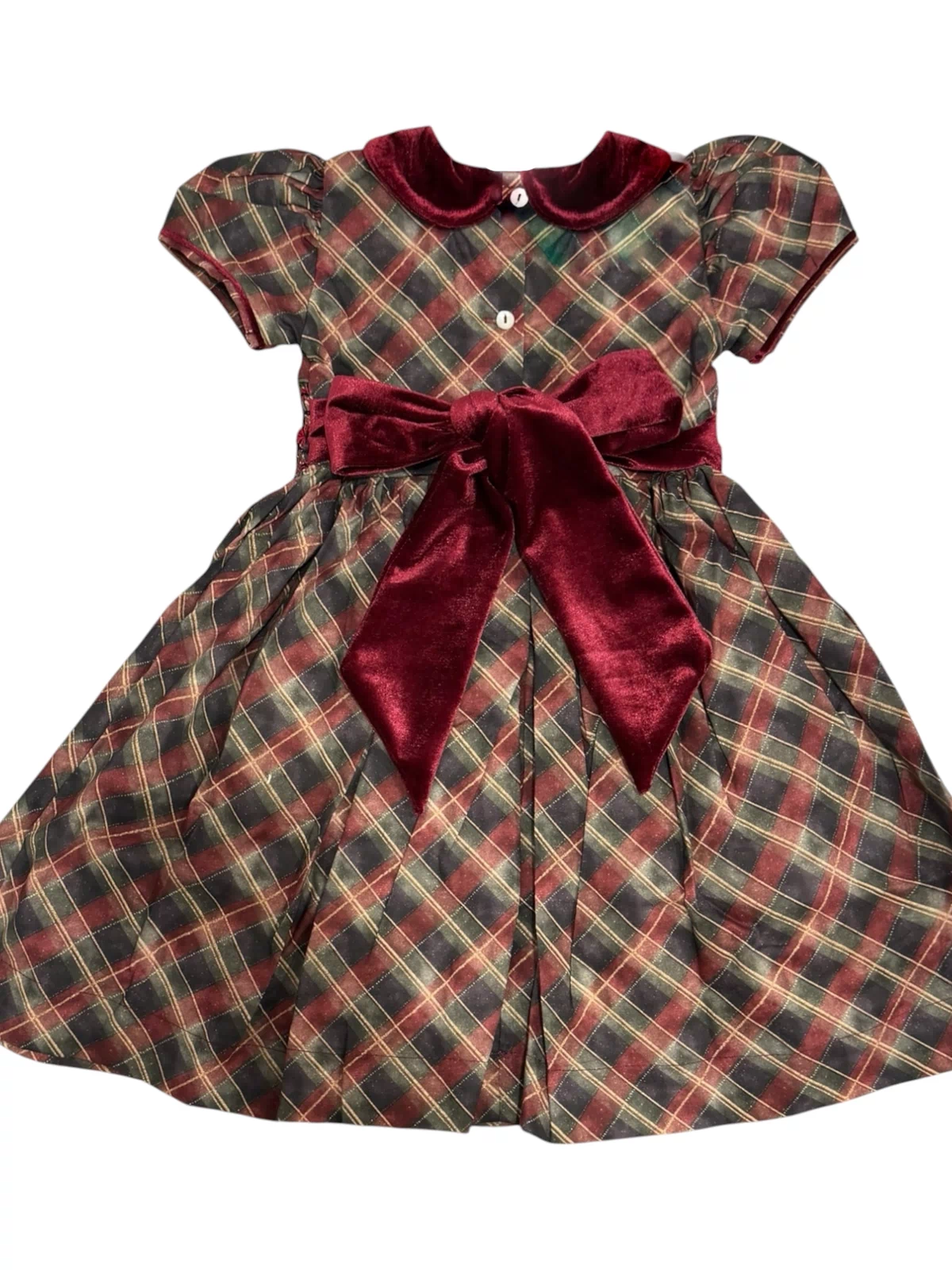 Front view of Tartan Luxe Girl Dress with handsmocked bodice