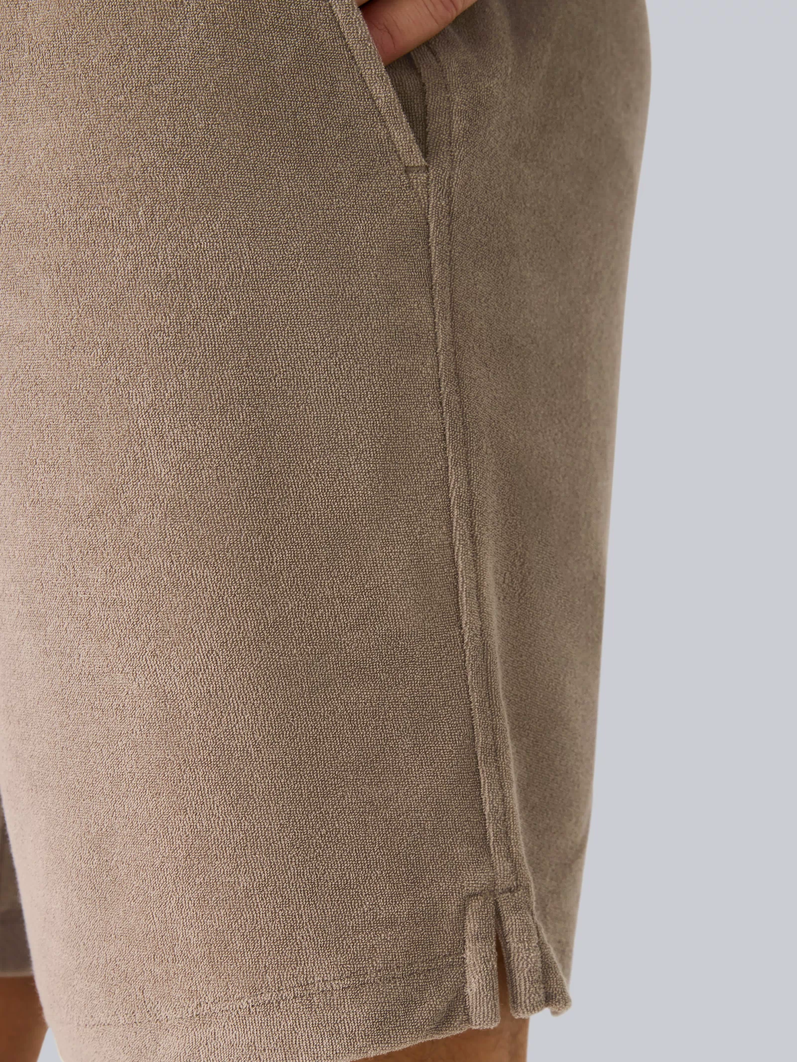 Detailed fabric of Terry Cloth Short in Desert Taupe