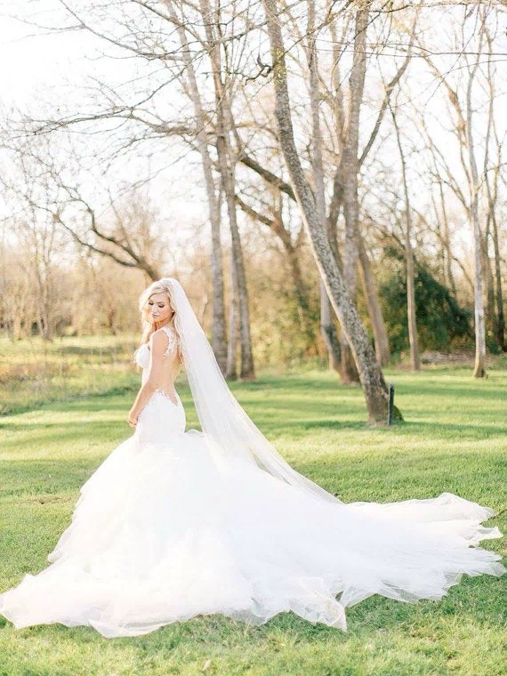 The Blanca, Single Tier Raw Edge Wedding Veil, Classic Soft Tulle Bridal Veil
