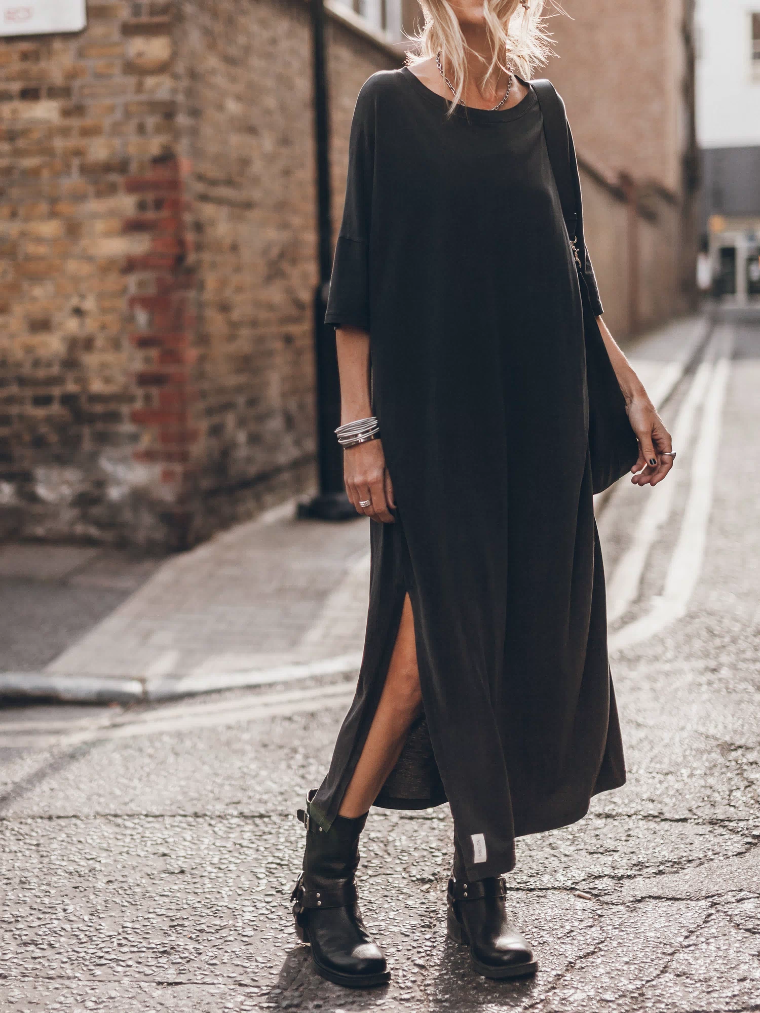 The Dark Long Loose T-Shirt Dress