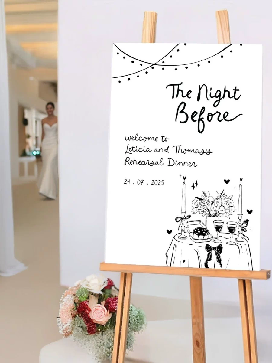 The Night Before Sign, Hand Drawn Wedding Rehearsal Dinner Sign - SpeedyOrders
