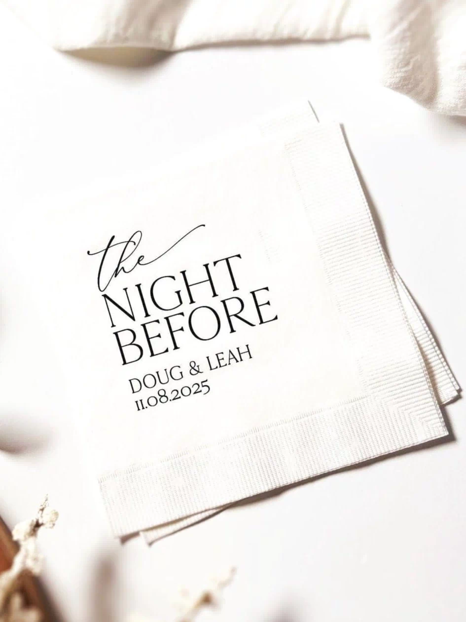 The Night Before personalized wedding napkins with foil design