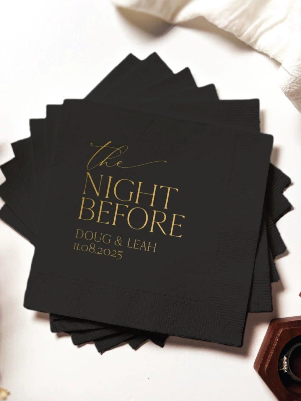 The Night Before personalized wedding napkins styled