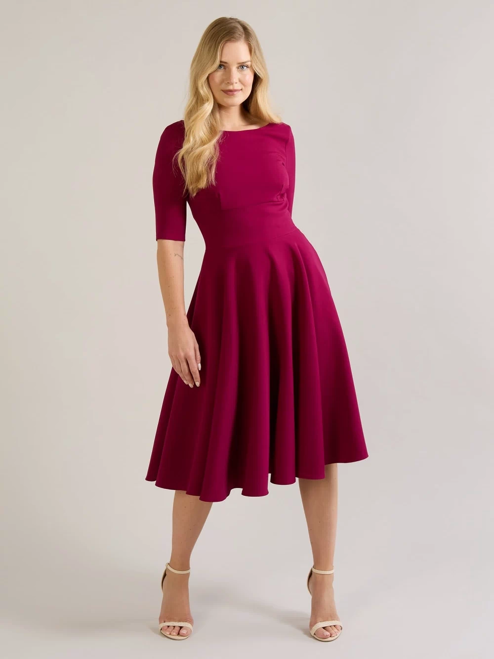 Hepburn Swing Dress with full circle skirt and high neckline – vintage occasion wear by The Pretty Dress Company