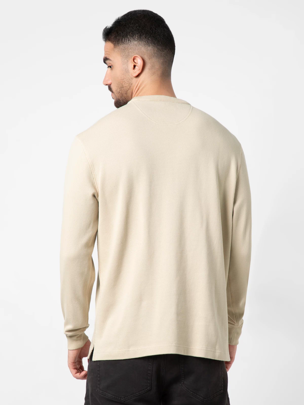 Thermal Knit Crew Oat back on model
