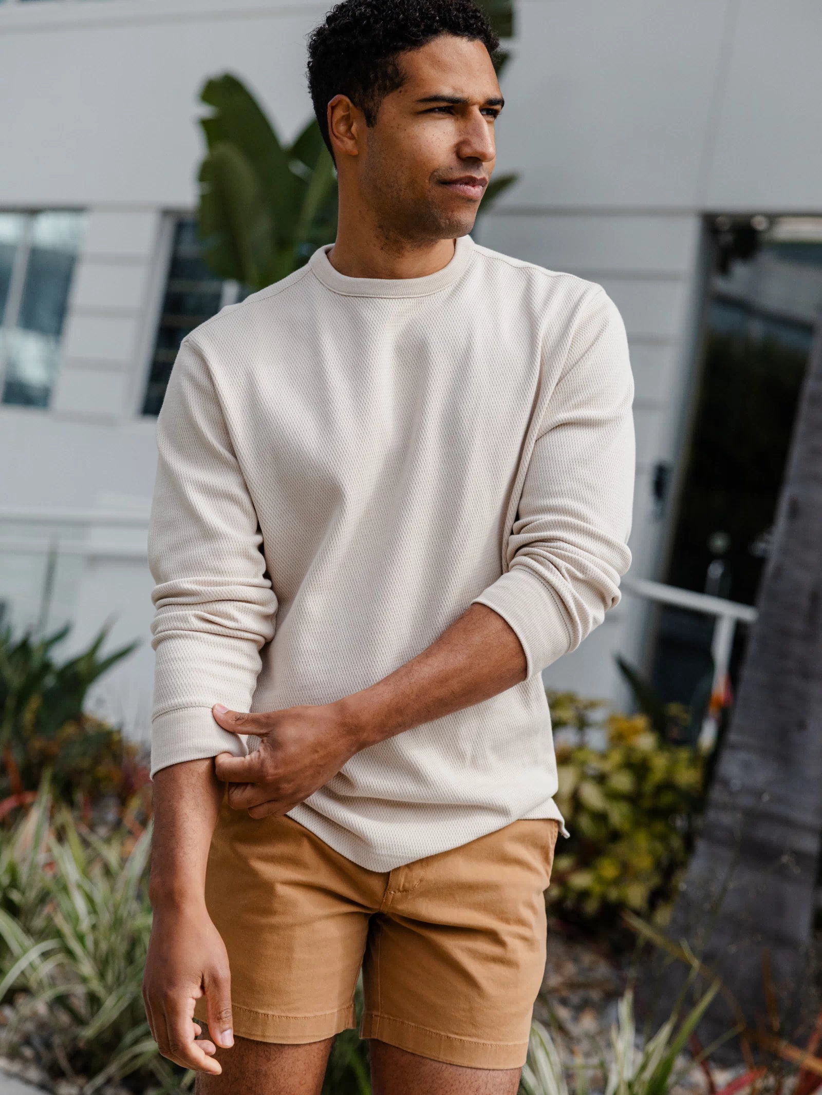 Waffle Knit Henley Stone