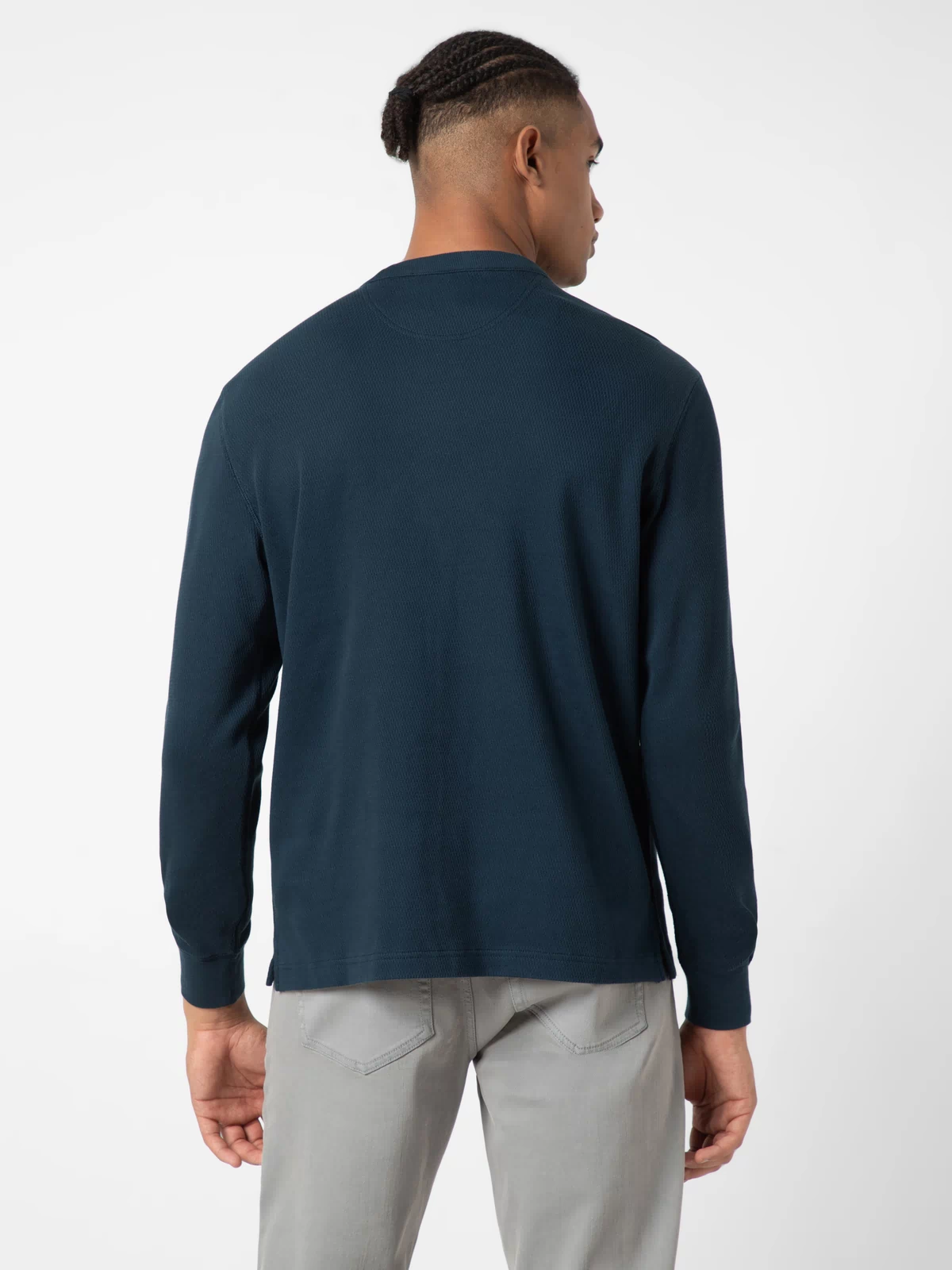 Thermal Knit Crew Navy back on model