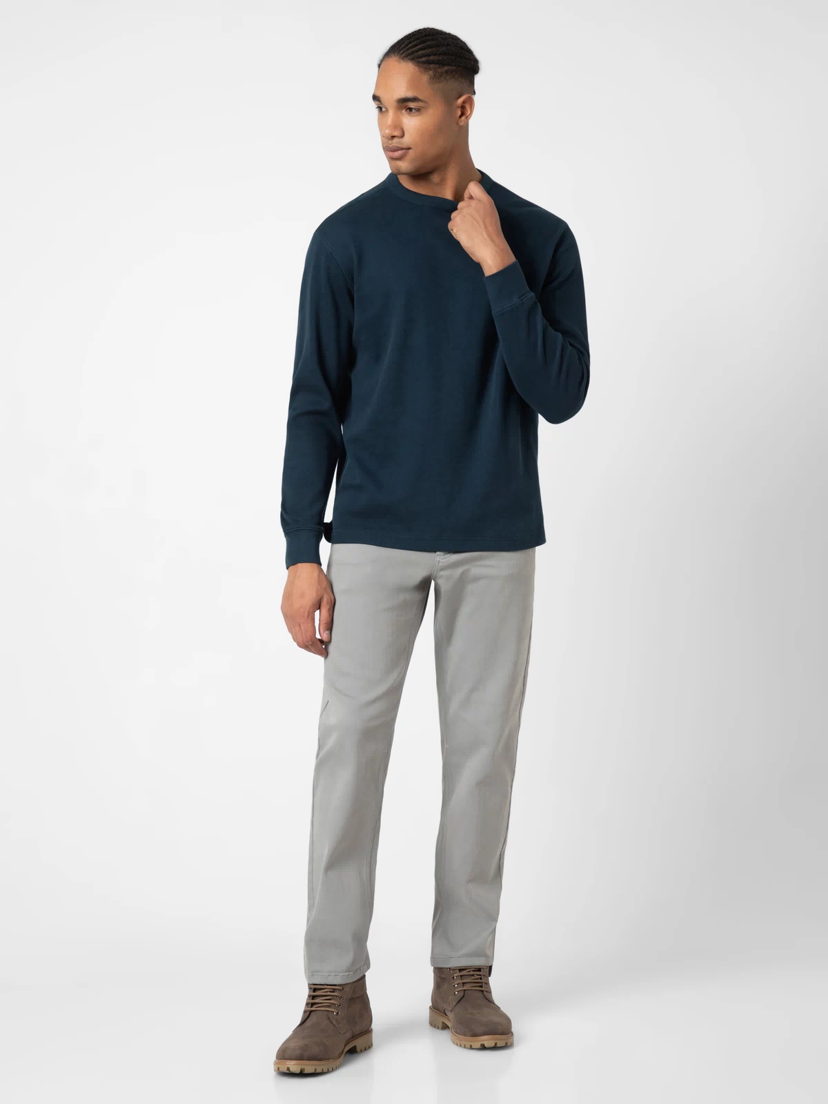 Thermal Knit Crew Navy full body on model