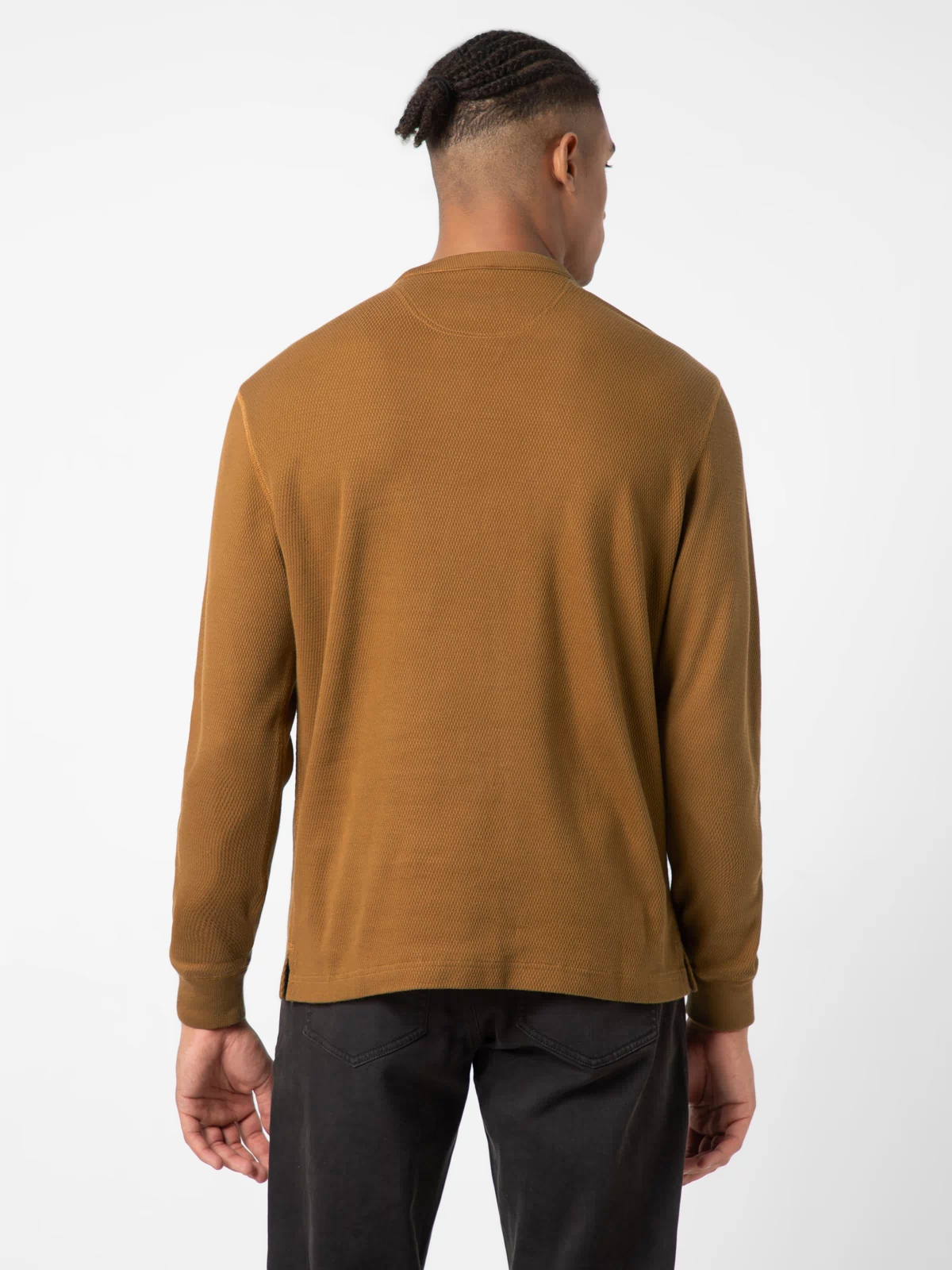 Thermal Knit Crew Cider back on model