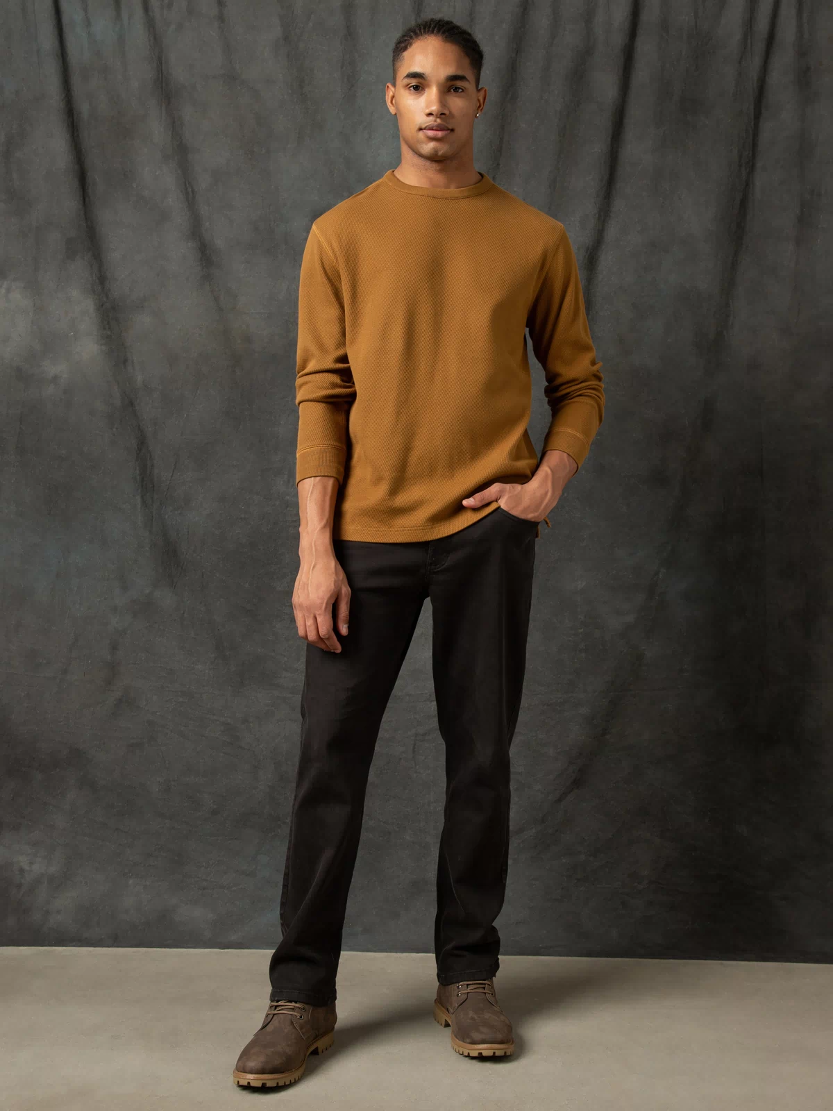Thermal Knit Crew Cider full body on model