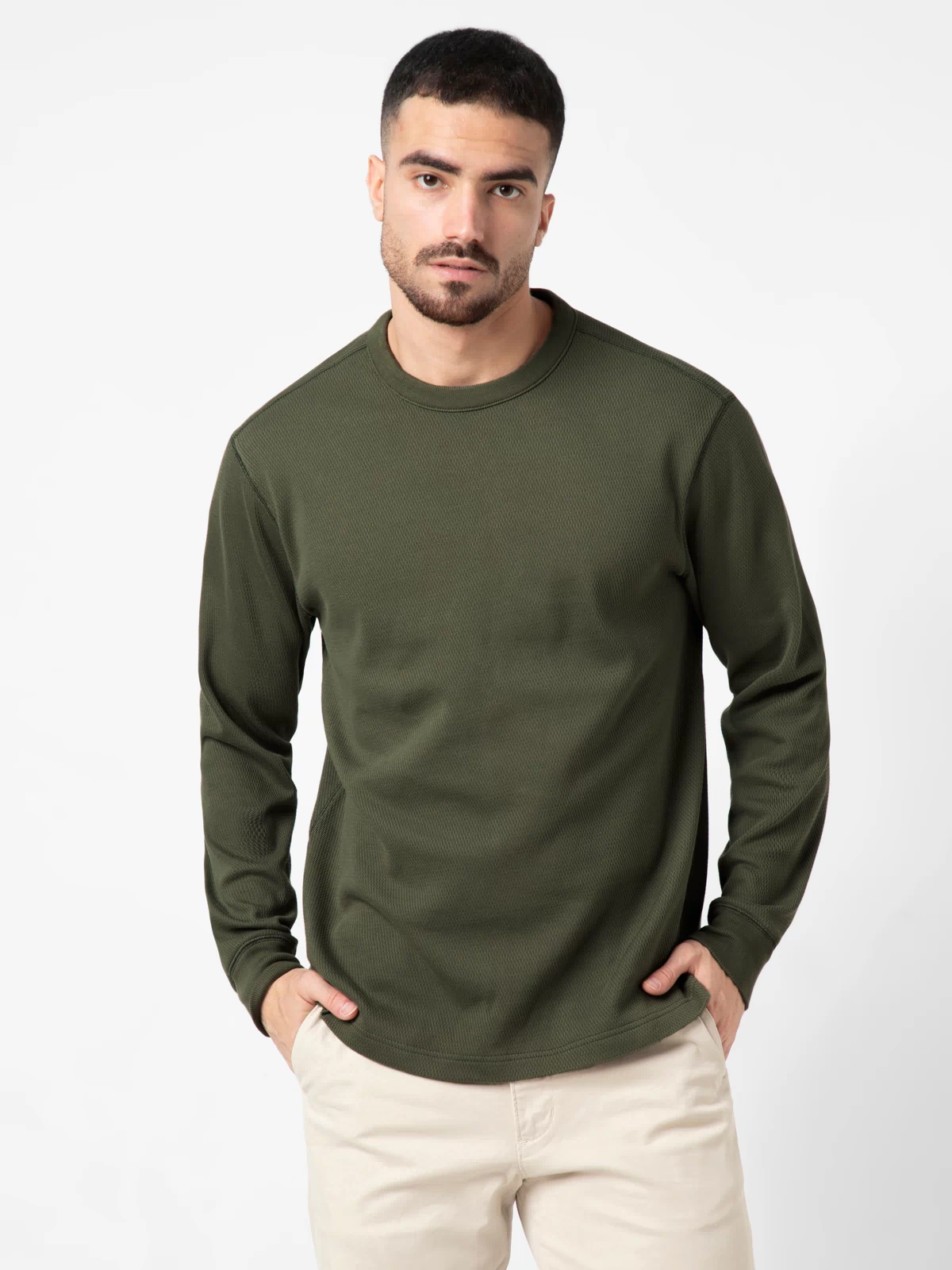 Thermal Knit Crew Fern front on model
