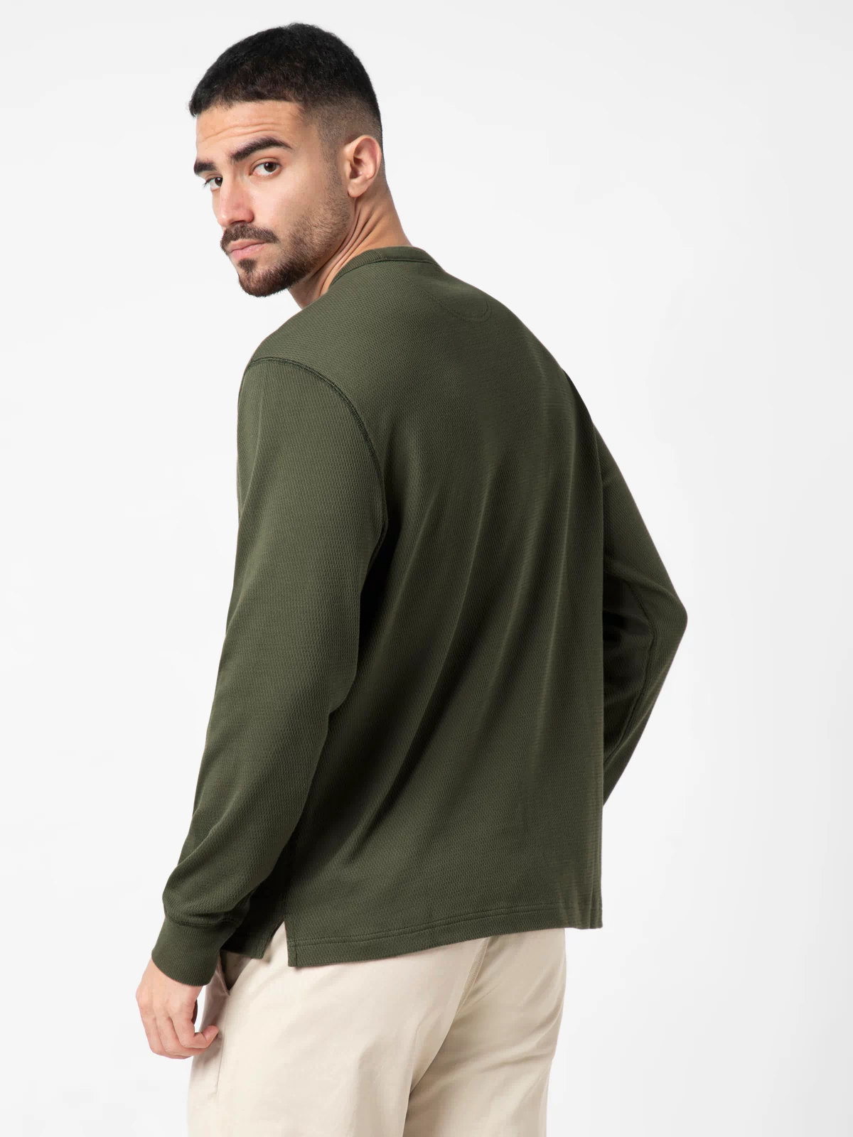 Thermal Knit Crew Fern back on model