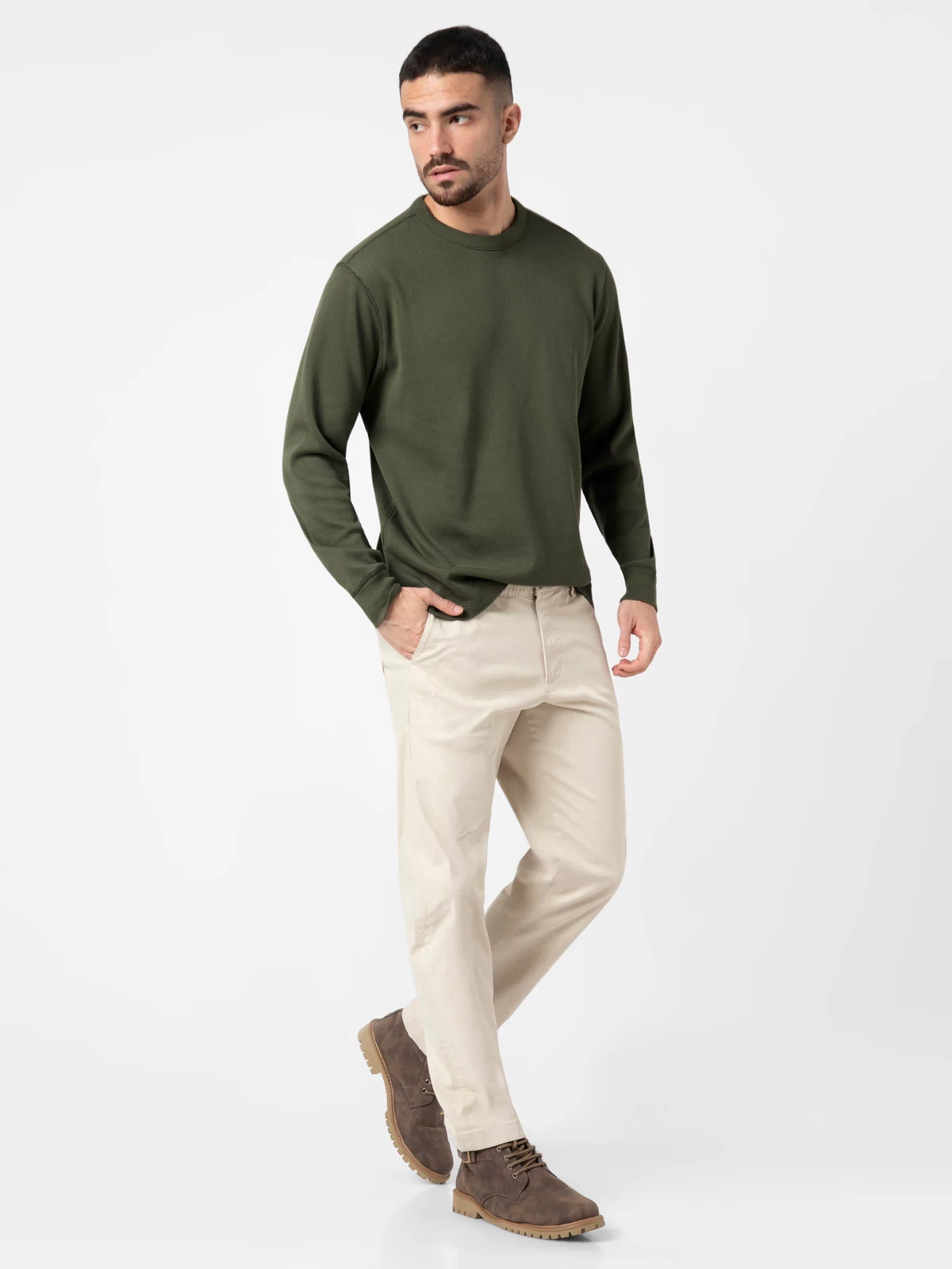 Thermal Knit Crew Fern full body on model