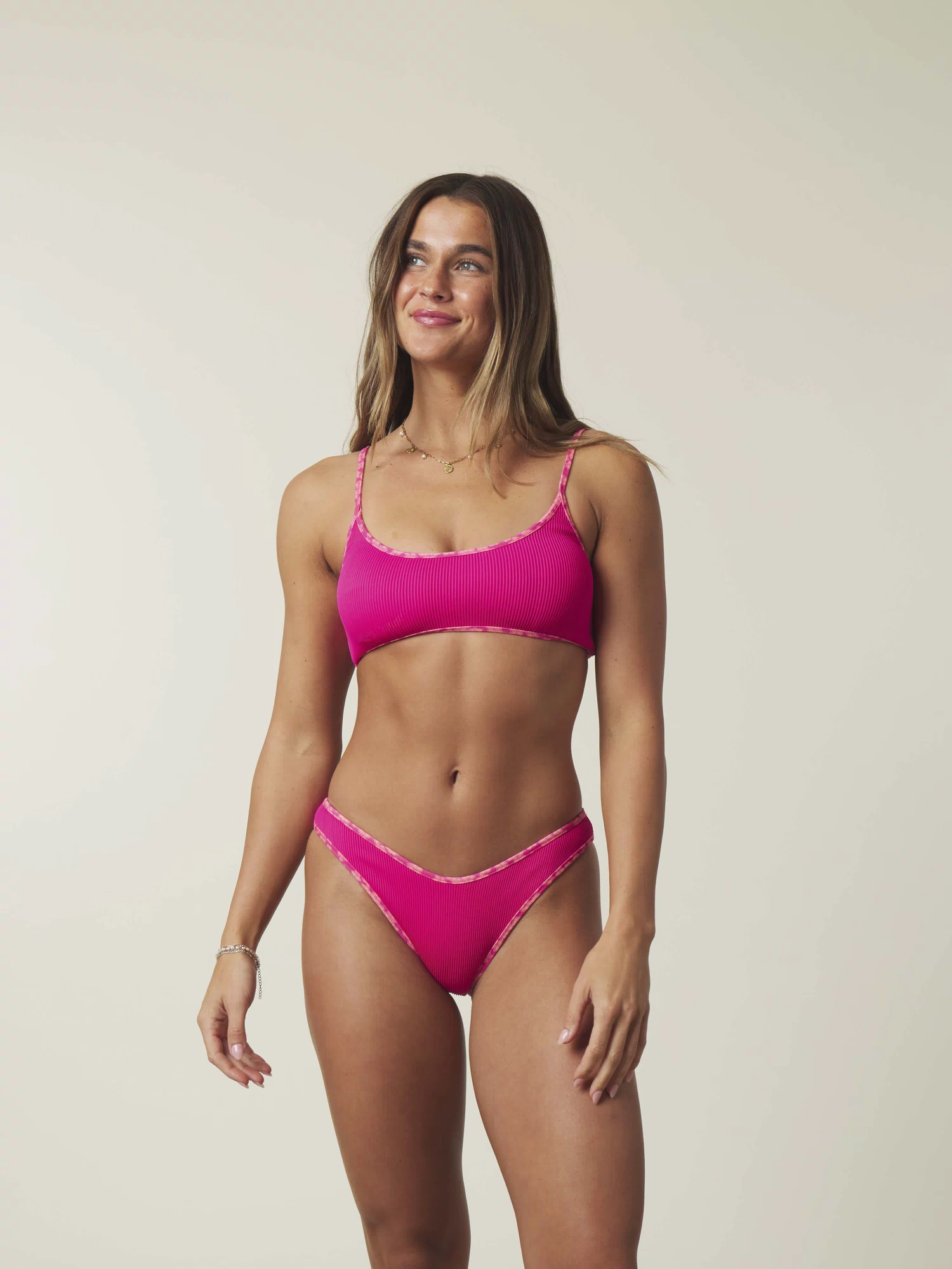 Tilly pink floral bralette bikini, full length