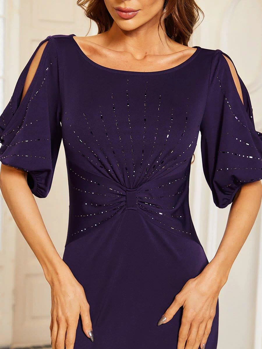 Trendy Round Neck Long Bodycon Evening Dress with Sleeves #color_Dark Purple 