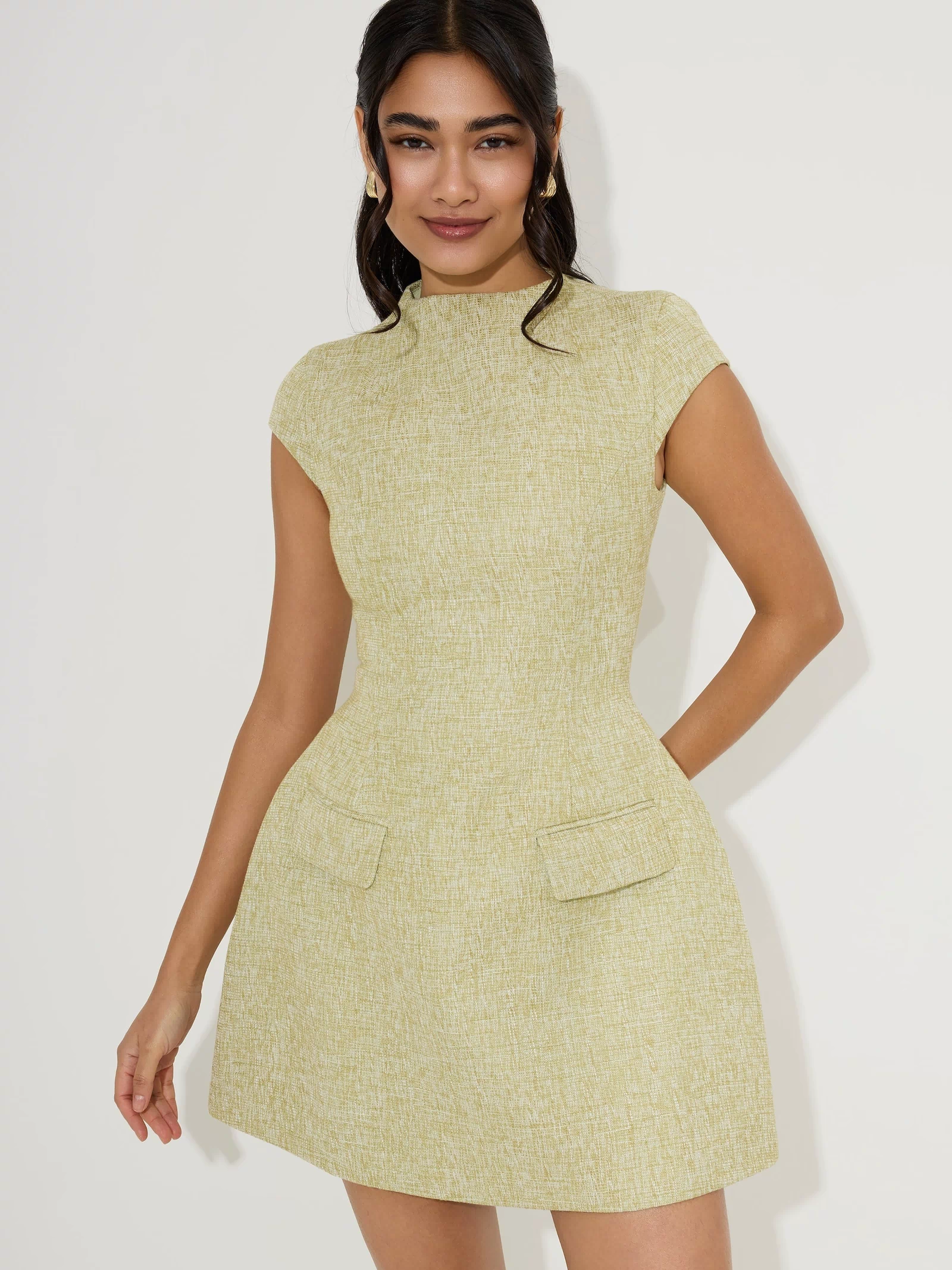 Tweed Cap Sleeve Mini Dress