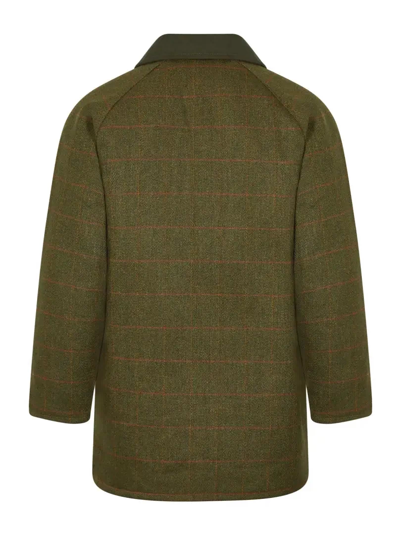 Olive green waxed cotton jacket with collar, perfect for your tweed shooting adventures