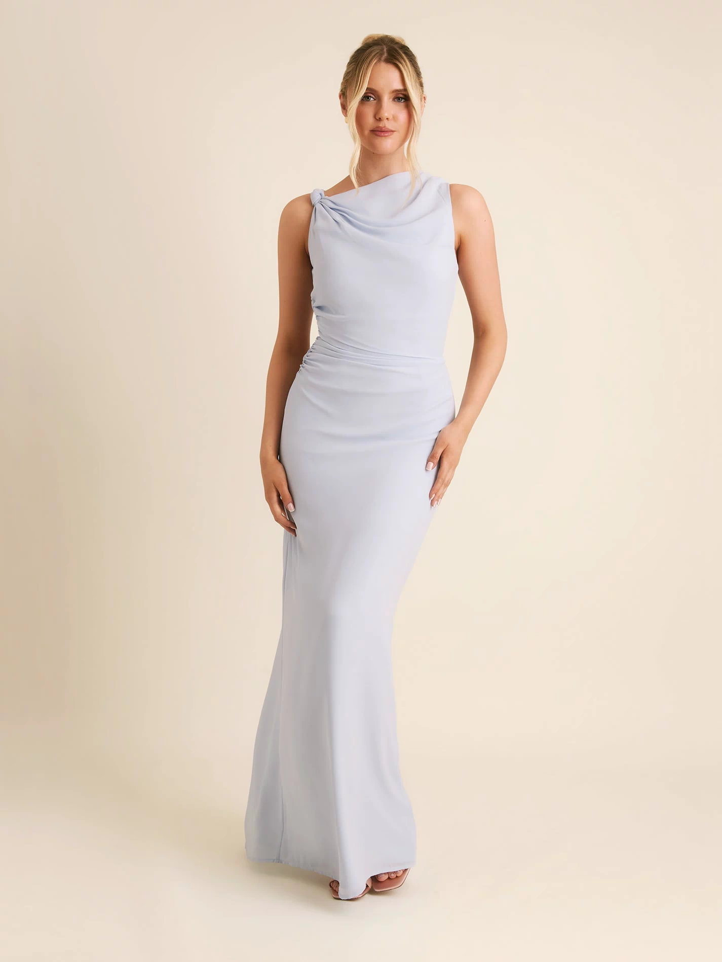 Twist Asymmetrical Chiffon Bridesmaid Dress - Powder Blue