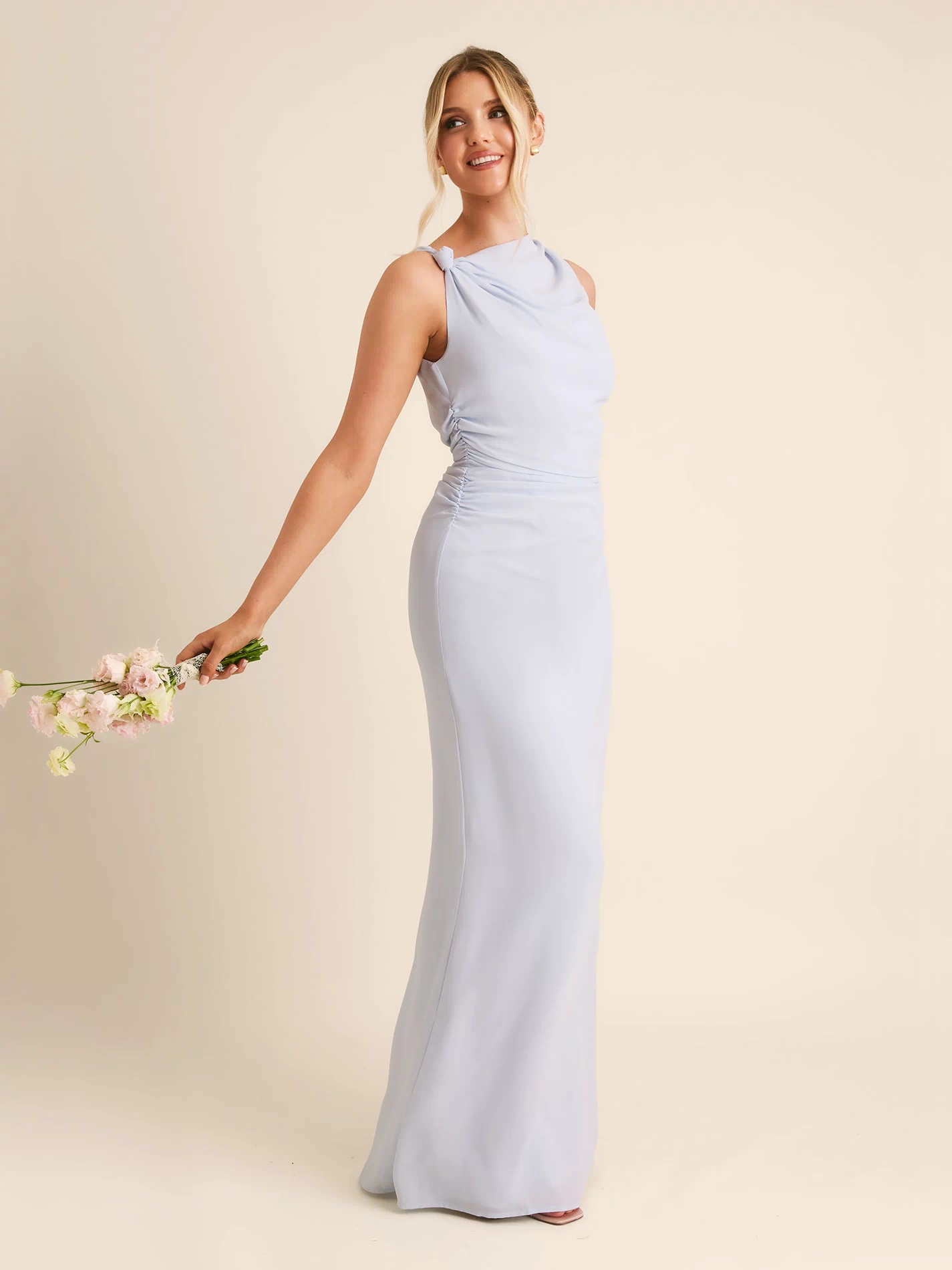 Twist Asymmetrical Chiffon Bridesmaid Dress - Powder Blue