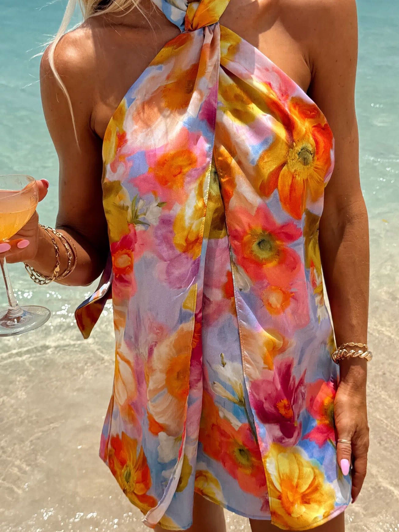 Twist Mini Dress ~ Brushed Blooms