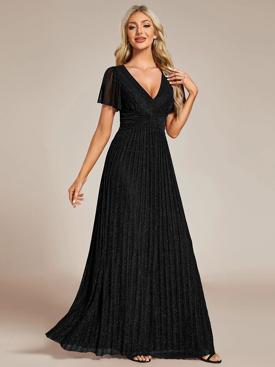 ever DAPHNE|V-Neck Glittery Short Sleeves Formal Evening Dress with Empire Waist