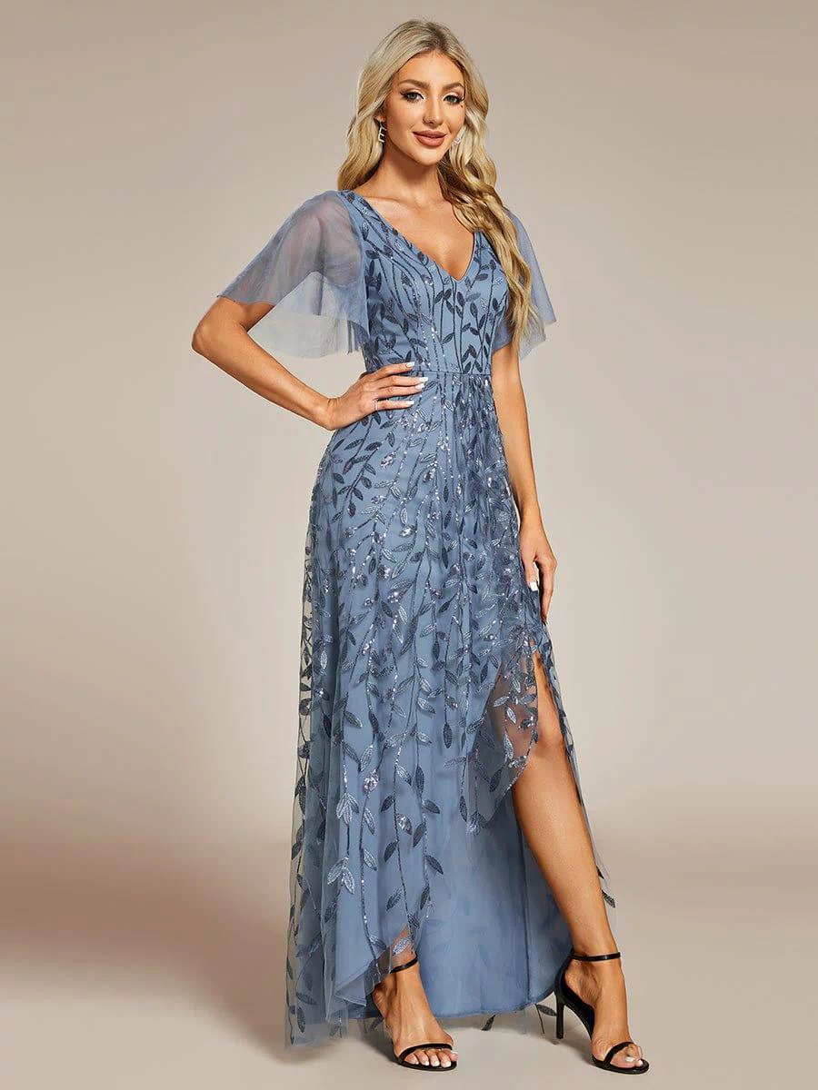 ever ALIX|V-Neck High Slit Sequined Evening Dresses