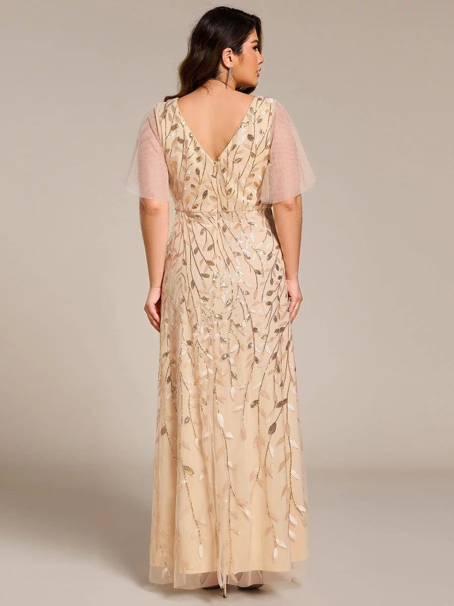 V-Neck Sequined Evening Dresses with High Slit #color_Gold