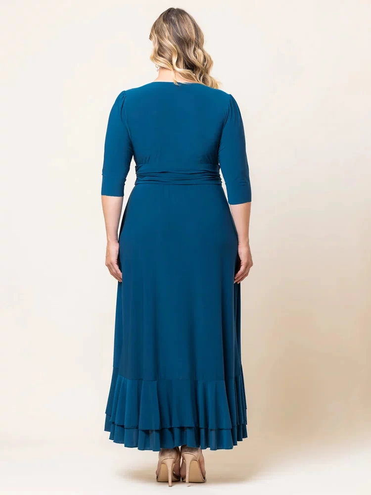 Veronica Ruffled Evening Gown in Aegean Blue