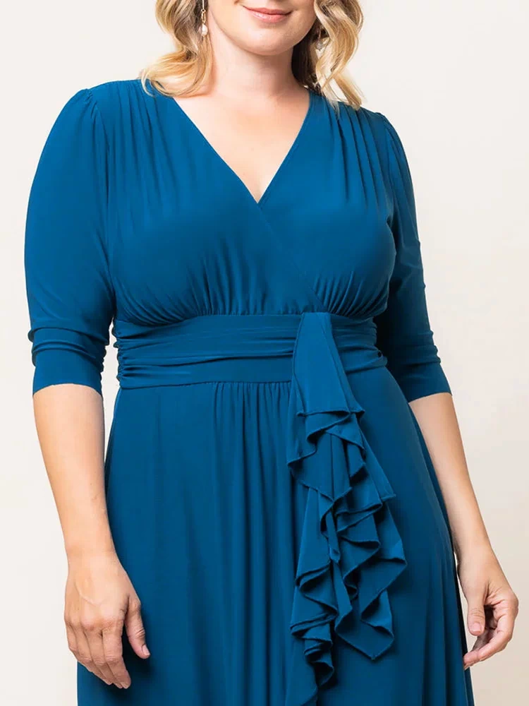 Veronica Ruffled Evening Gown in Aegean Blue